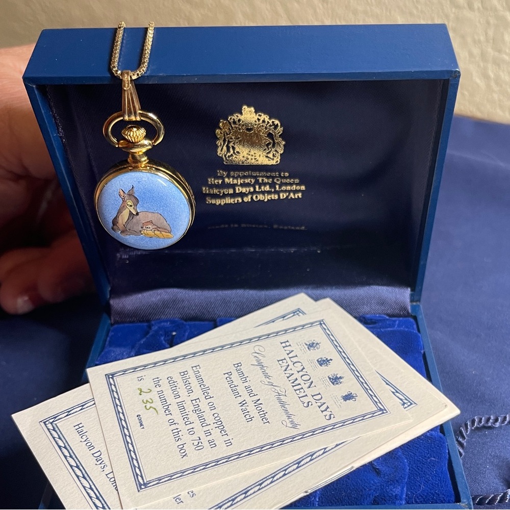 Preowned Halcyon Days Bambi Deer Disney Small Pocket Watch